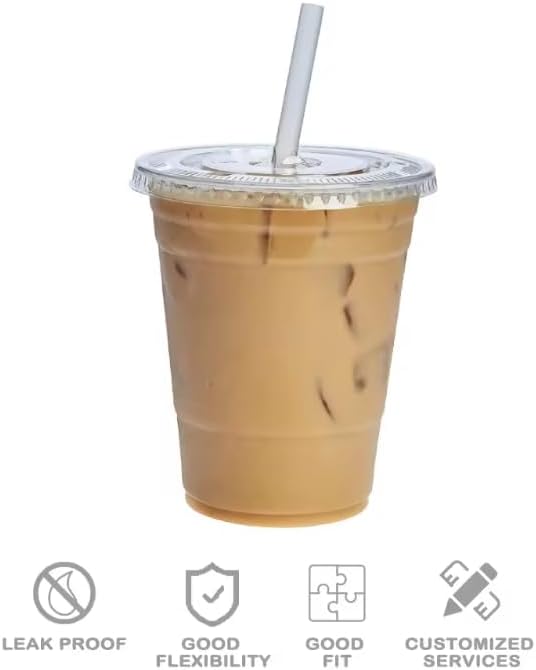 Whitedrop Plastic Smoothie Cups – Clear Reusable Cups | Strong Disposable Cups for Milkshakes, Smoothies, Iced Coffee, Slushies & Bubble Tea