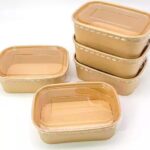 Whitedrop Disposable Kraft Paper Bowls with Lids – Eco-Friendly Rectangle Food Containers | Leak-Resistant Soup Bowls | Microwave & Freezer Safe | Takeaway & Meal Prep