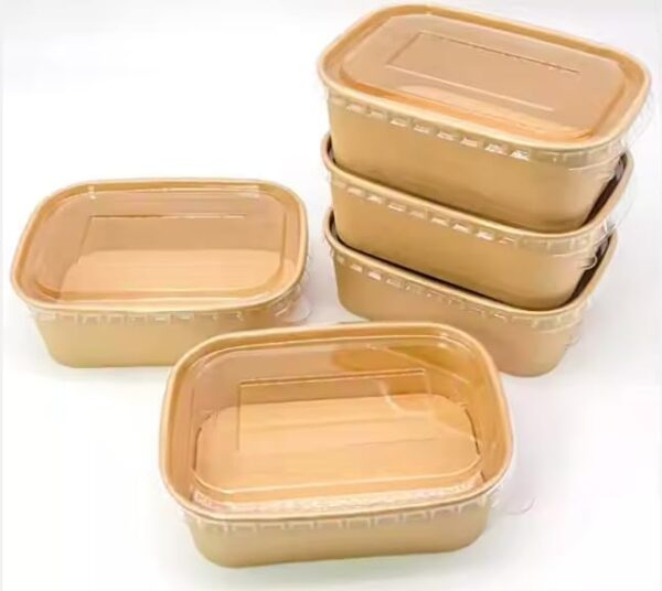 Whitedrop Disposable Kraft Paper Bowls with Lids – Eco-Friendly Rectangle Food Containers | Leak-Resistant Soup Bowls | Microwave & Freezer Safe | Takeaway & Meal Prep