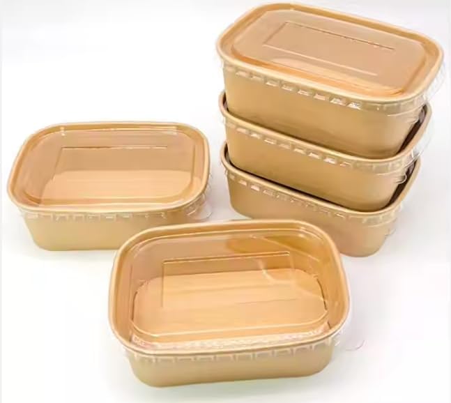 Whitedrop Disposable Kraft Paper Bowls with Lids – Eco-Friendly Rectangle Food Containers | Leak-Resistant Soup Bowls | Microwave & Freezer Safe | Takeaway & Meal Prep