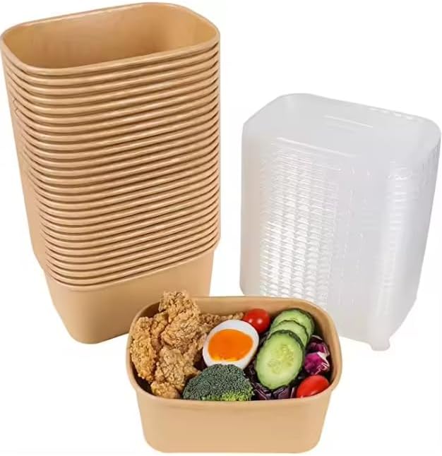 Whitedrop Disposable Kraft Paper Bowls with Lids – Eco-Friendly Rectangle Food Containers | Leak-Resistant Soup Bowls | Microwave & Freezer Safe | Takeaway & Meal Prep - Image 4