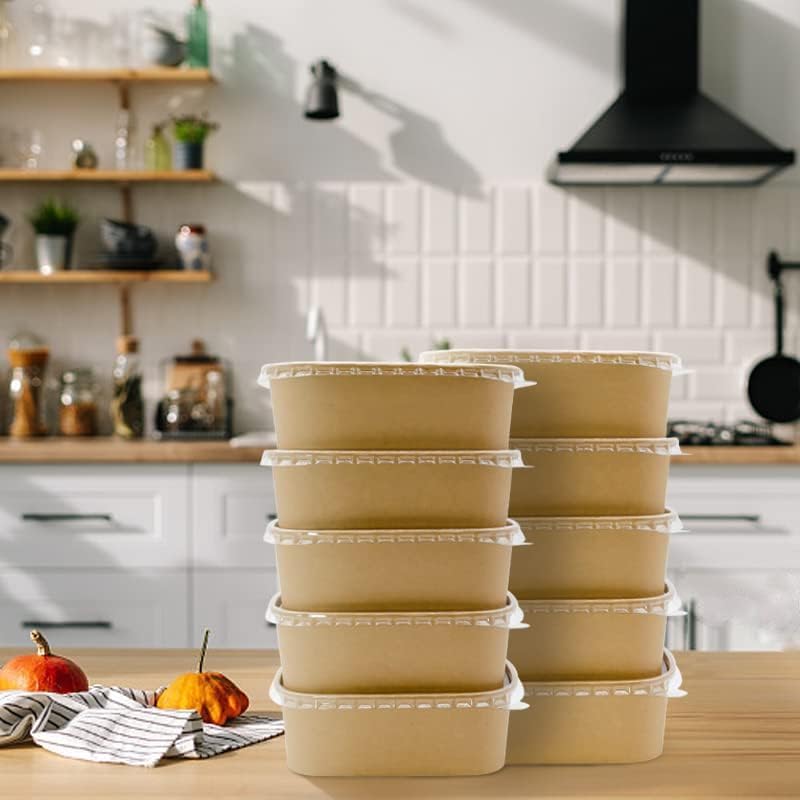 Whitedrop Disposable Kraft Paper Bowls with Lids – Eco-Friendly Rectangle Food Containers | Leak-Resistant Soup Bowls | Microwave & Freezer Safe | Takeaway & Meal Prep - Image 3
