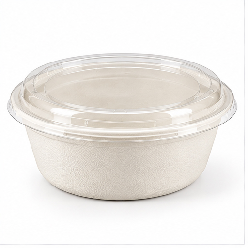 Whitedrop Strong Disposable Paper Bowls with Lids. Sugarcane Bowls for Hot & Cold Foods