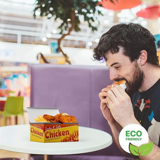 Whitedrop Chicken & Chips Boxes FC0 | Disposable Takeaway Food Boxes | Leak Resistant Cardboard Snack Containers for Fried Chicken, Chips & Fast Food - Image 3