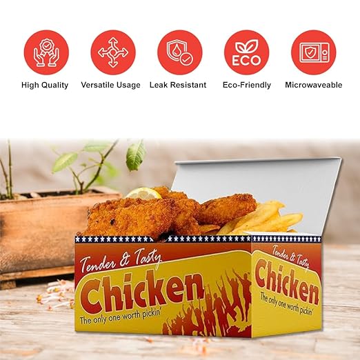 Whitedrop Chicken & Chips Boxes FC0 | Disposable Takeaway Food Boxes | Leak Resistant Cardboard Snack Containers for Fried Chicken, Chips & Fast Food - Image 4