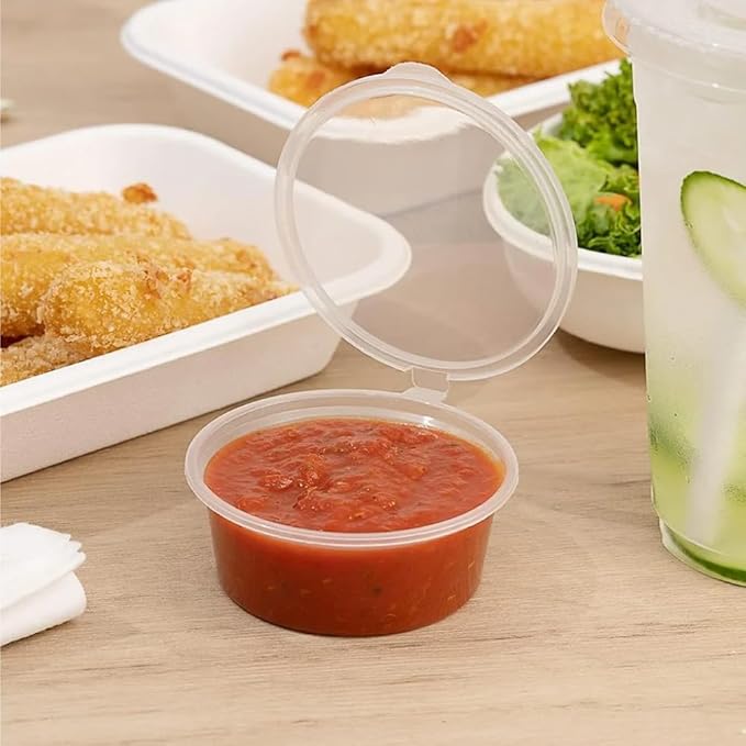 Whitedrop Clear Plastic Sauce Cups | Hinged Lid Reusable Containers | Ideal for Dips, Sauces, Takeaway, Meal Prep, Freezing & Food Storage - Image 2