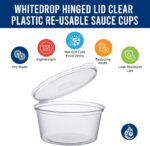 Whitedrop Clear Plastic Sauce Cups | Hinged Lid Reusable Containers | Ideal for Dips, Sauces, Takeaway, Meal Prep, Freezing & Food Storage - Image 3