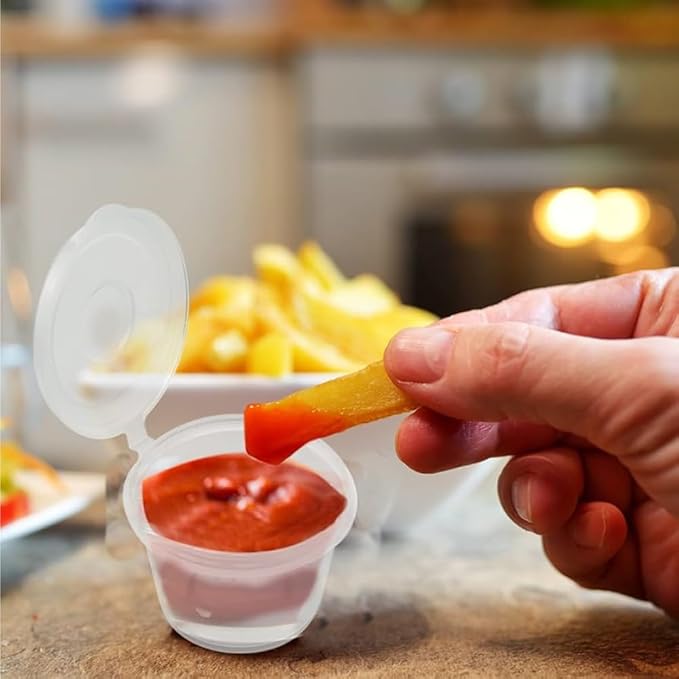 Whitedrop Clear Plastic Sauce Cups | Hinged Lid Reusable Containers | Ideal for Dips, Sauces, Takeaway, Meal Prep, Freezing & Food Storage - Image 4