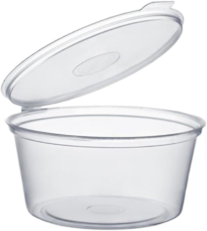Whitedrop Clear Plastic Sauce Cups | Hinged Lid Reusable Containers | Ideal for Dips, Sauces, Takeaway, Meal Prep, Freezing & Food Storage
