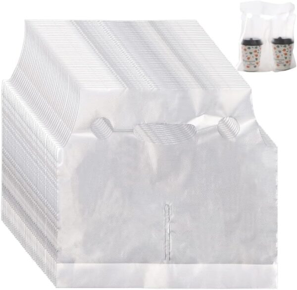 100PCS Plastic Handle Drink Carriers, Professional Clear Drink Packaging Bags