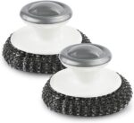 Whitedrop Steel Wool Scrubber | Stainless Steel Scourer with Handle | Heavy Duty Cleaning Pad for Tough Cleaning & Washing Dishes | (2PC)