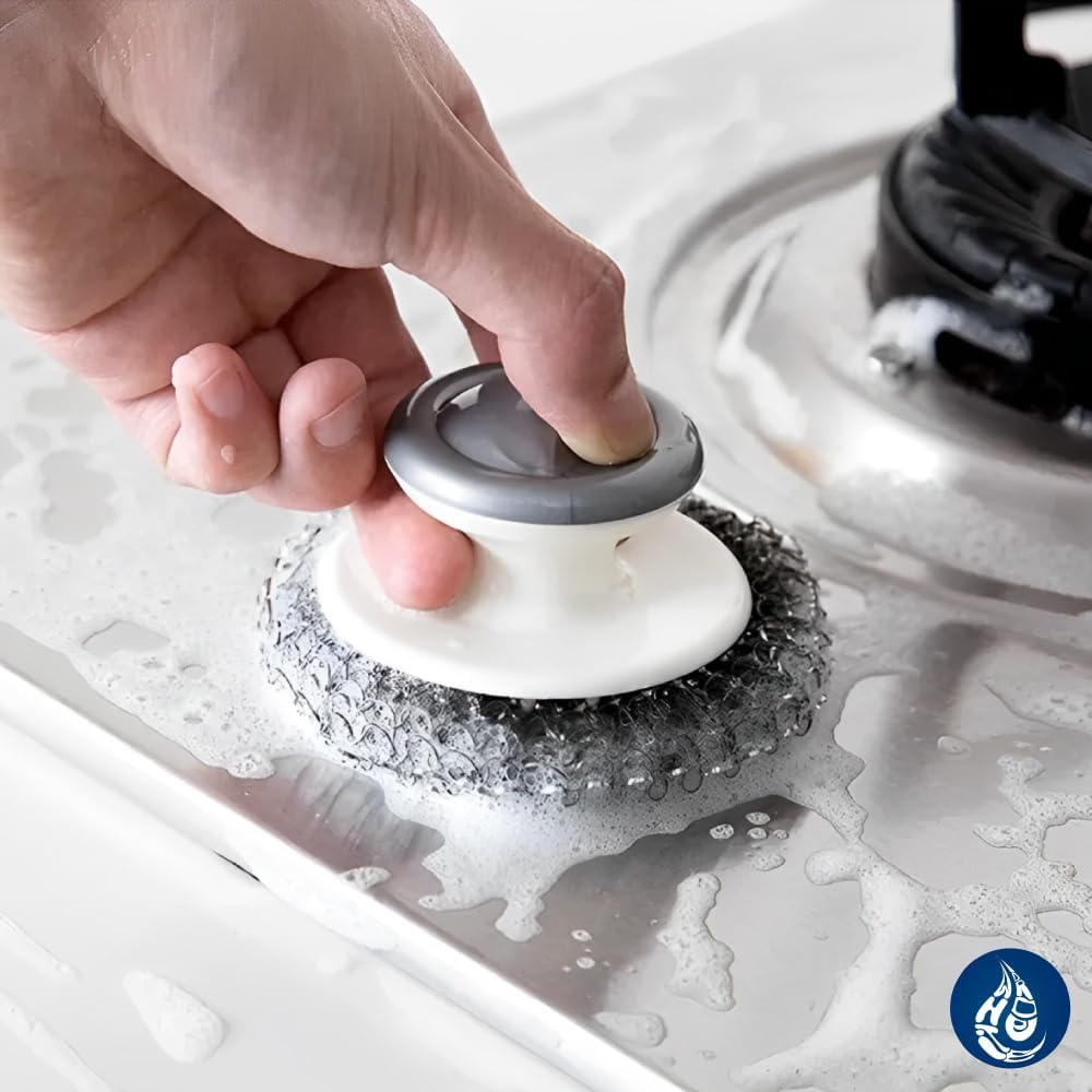 Whitedrop Steel Wool Scrubber | Stainless Steel Scourer with Handle | Heavy Duty Cleaning Pad for Tough Cleaning & Washing Dishes | (2PC) - Image 3