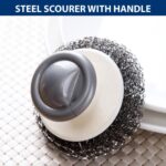 Whitedrop Steel Wool Scrubber | Stainless Steel Scourer with Handle | Heavy Duty Cleaning Pad for Tough Cleaning & Washing Dishes | (2PC) - Image 4