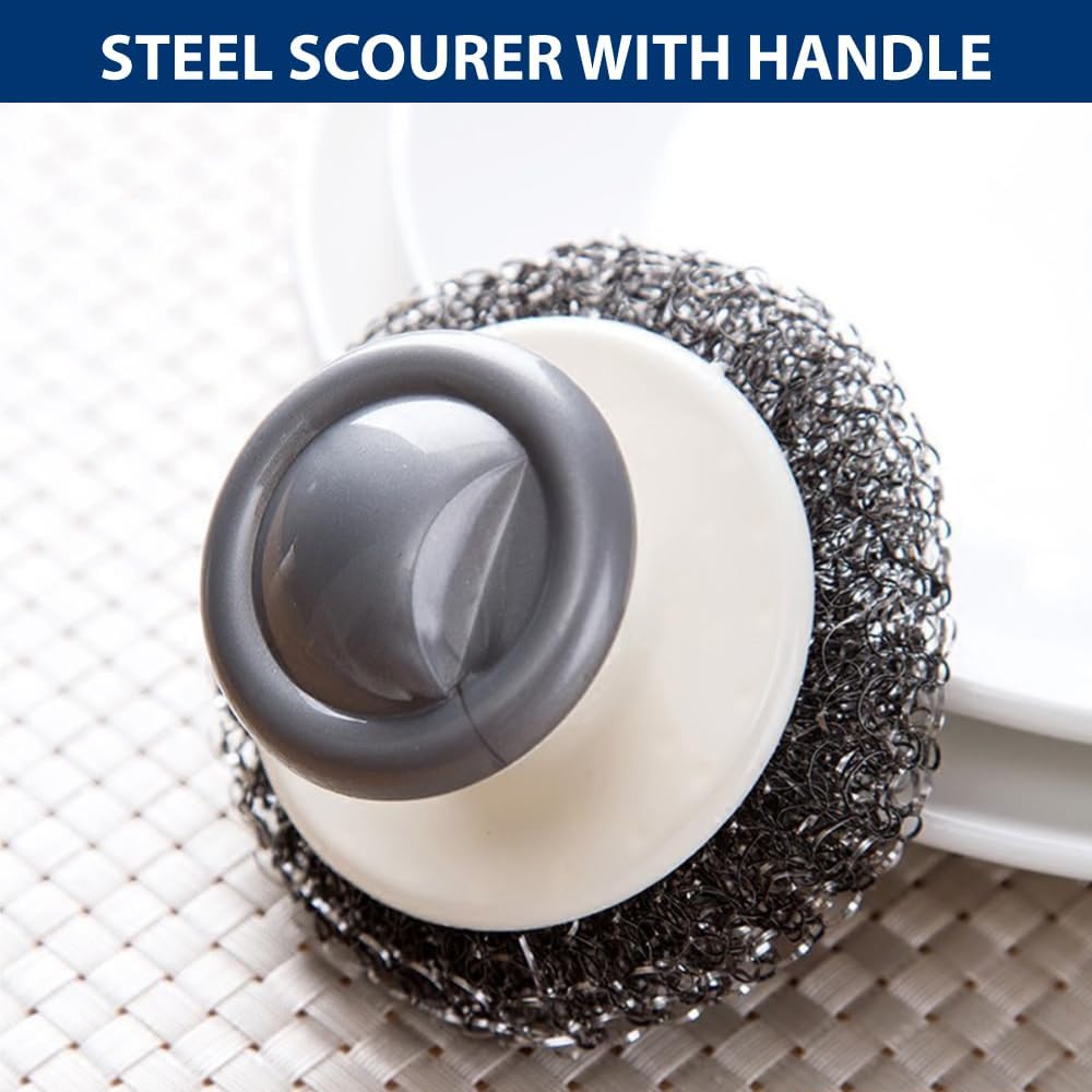 Whitedrop Steel Wool Scrubber | Stainless Steel Scourer with Handle | Heavy Duty Cleaning Pad for Tough Cleaning & Washing Dishes | (2PC) - Image 4