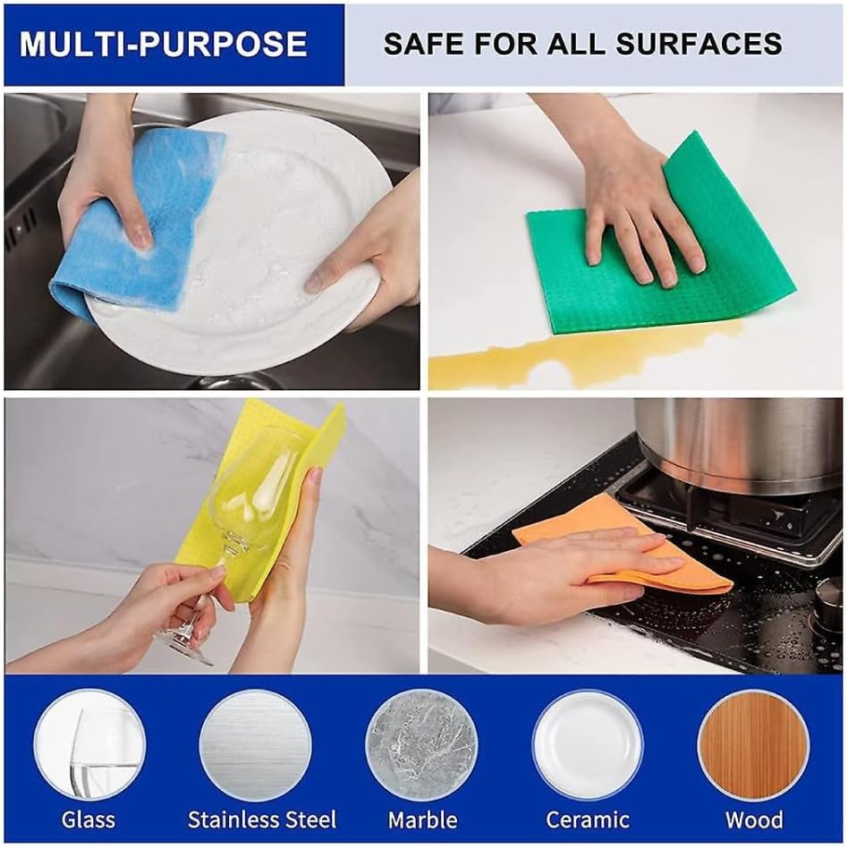 Whitedrop 10 PCS Cellulose Sponge Dish Cloths. Reusable Odor-Free Multi-Colored Cleaning Cloths for Kitchen & Home - Image 5