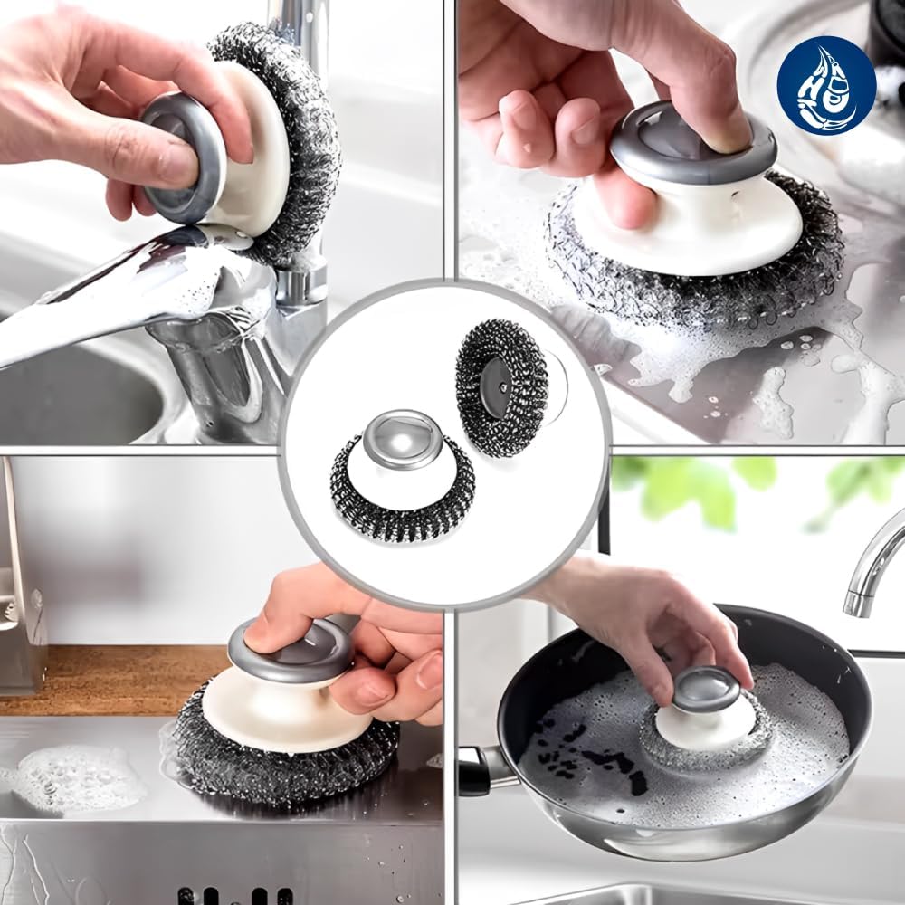 Whitedrop Steel Wool Scrubber | Stainless Steel Scourer with Handle | Heavy Duty Cleaning Pad for Tough Cleaning & Washing Dishes | (2PC) - Image 6